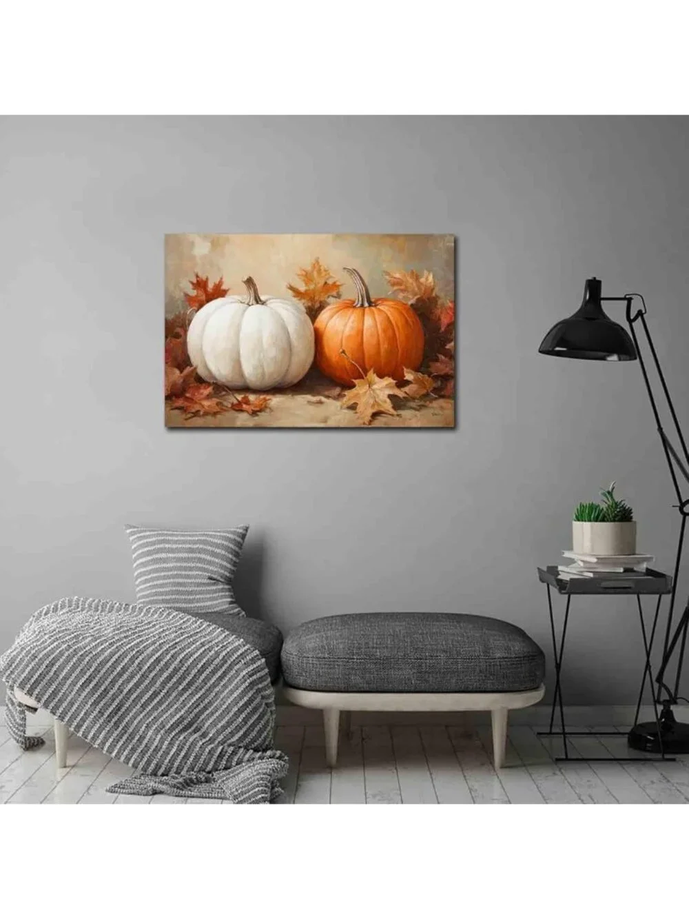 Rustic Fall Pumpkins & Leaves Wall Art Decor | Autumn Harvest Canvas Print 24x36